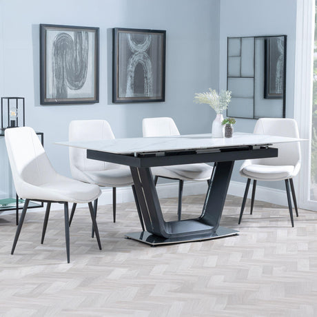 Alpha White Ceramic Extending Dining Set - Darwin Cream Fabric Dining Chair-2