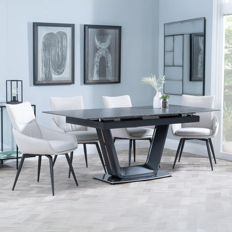 Alpha Black Ceramic Extending Dining Set - Ace Beige Fabric Swivel Dining Chair-3
