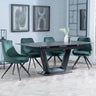 Alpha Black Ceramic Extending Dining Set - Arctic Green Velvet Fabric Swivel Dining Chair-2