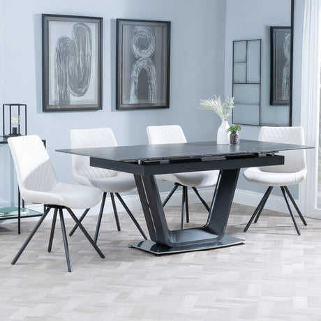 Alpha Black Ceramic Extending Dining Set - Boden Cream Fabric Swivel Dining Chair-3