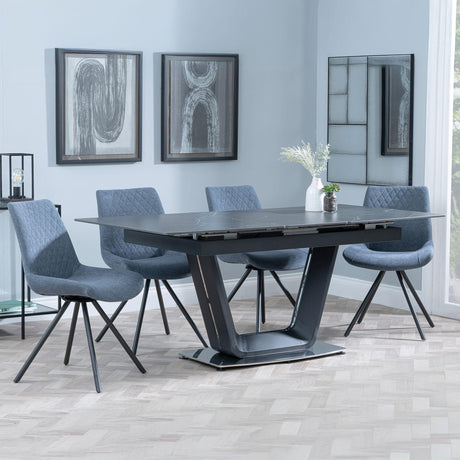Alpha Black Ceramic Extending Dining Set - Boden Dark Grey Fabric Swivel Dining Chair-5
