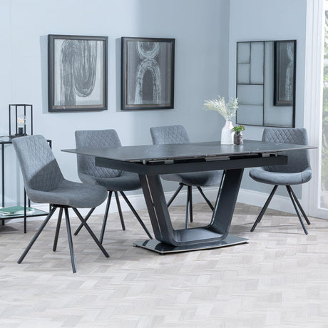 Alpha Black Ceramic Extending Dining Set - Boden Grey Fabric Swivel Dining Chair-6
