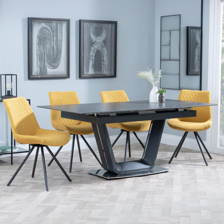 Alpha Black Ceramic Extending Dining Set - Boden Yellow Fabric Swivel Dining Chair-2