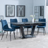 Alpha Black Ceramic Extending Dining Set - Corona Blue Fabric Dining Chair-5