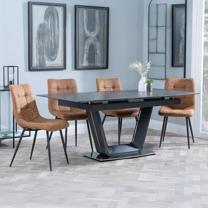 Alpha Black Ceramic Extending Dining Set - Corona Brown Fabric Dining Chair-8