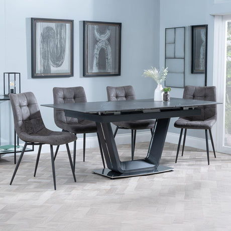 Alpha Black Ceramic Extending Dining Set - Corona Grey Fabric Dining Chair-9