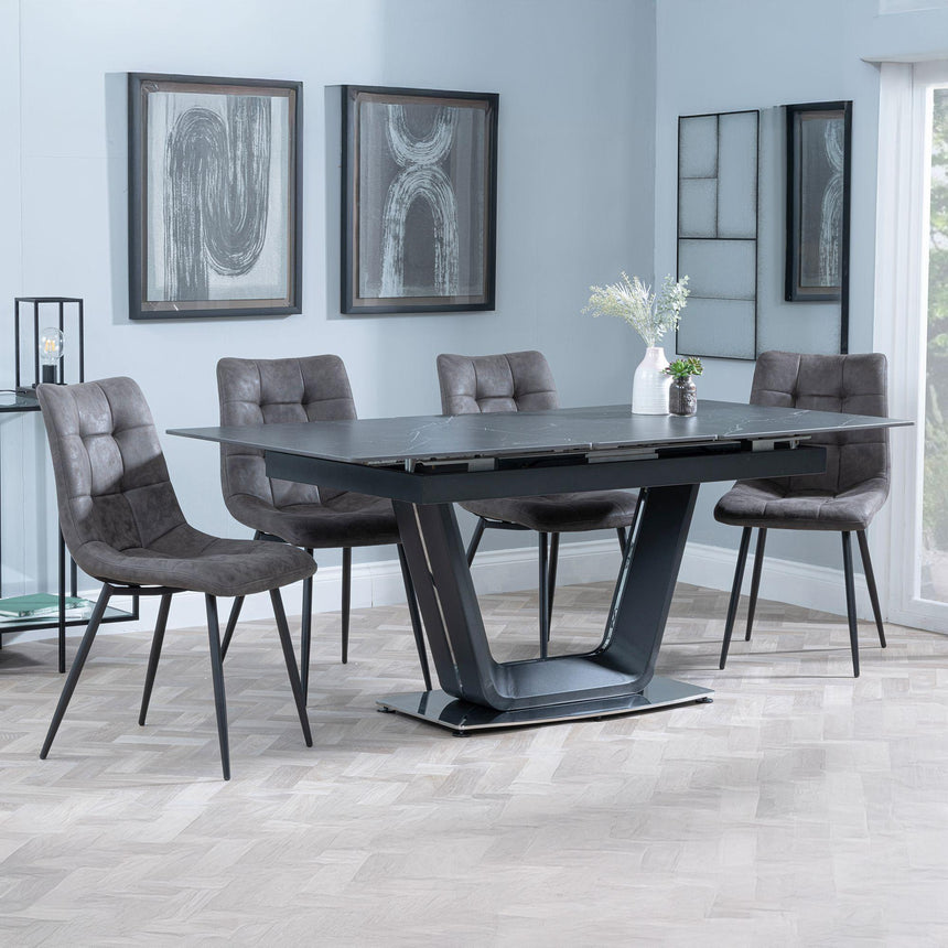 Alpha Black Ceramic Extending Dining Set - Corona Grey Fabric Dining Chair-9