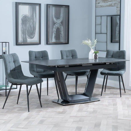 Alpha Black Ceramic Extending Dining Set - Corona Light Grey Fabric Dining Chair-7