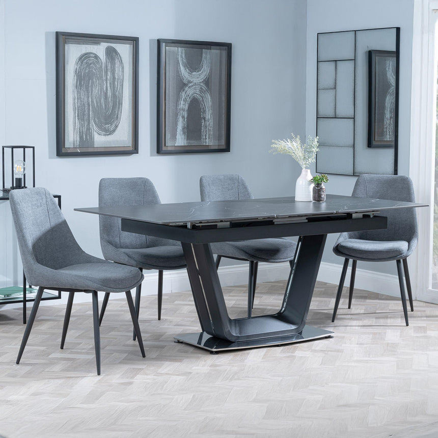 Alpha Black Ceramic Extending Dining Set - Darwin Grey Fabric Dining Chair-6