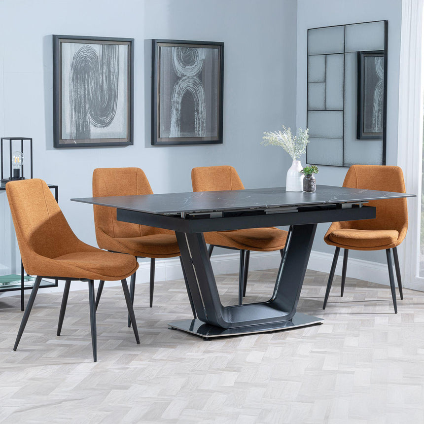 Alpha Black Ceramic Extending Dining Set - Darwin Orange Fabric Dining Chair-4