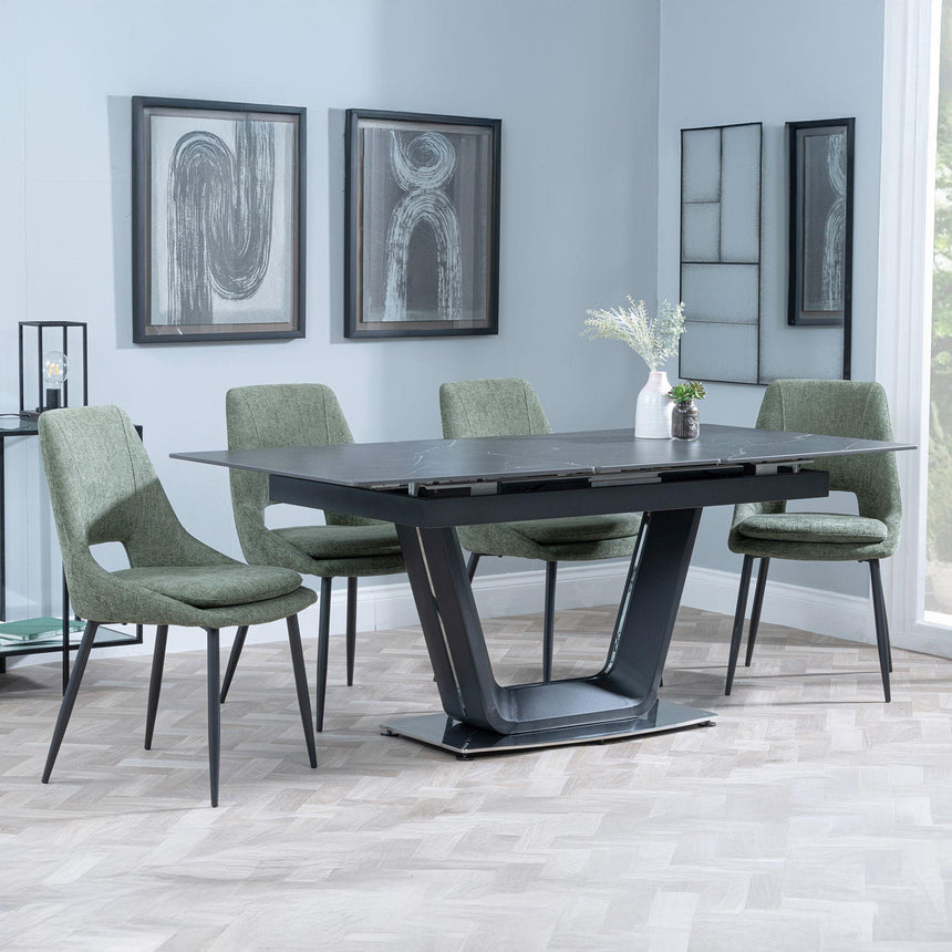 Alpha Black Ceramic Extending Dining Set - Peyton Green Fabric Dining Chair-4