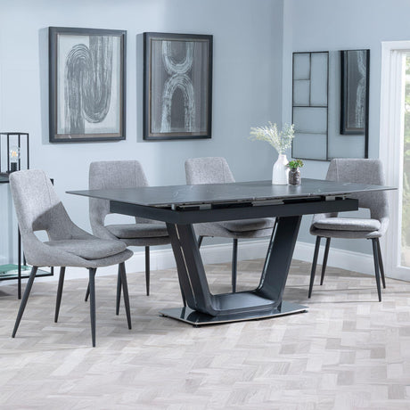 Alpha Black Ceramic Extending Dining Set - Peyton Grey Fabric Dining Chair-3