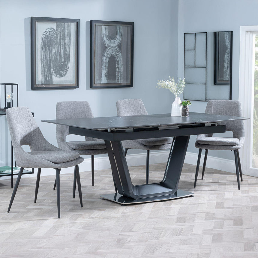 Alpha Black Ceramic Extending Dining Set - Peyton Grey Fabric Dining Chair-3