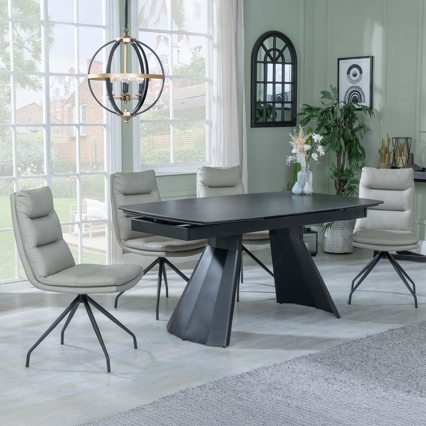 Kinston Black Ceramic Extending Dining Set - Diego Beige Leather Swivel Dining Chair-3