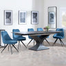 Anvik Black Ceramic Extending Dining Set - Arctic Blue Velvet Fabric Swivel Dining Chair