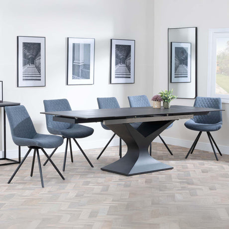 Anvik Black Ceramic Extending Dining Set - Boden Dark Grey Fabric Swivel Dining Chair-5