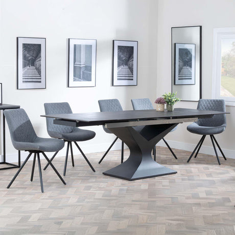 Anvik Black Ceramic Extending Dining Set - Boden Grey Fabric Swivel Dining Chair-6