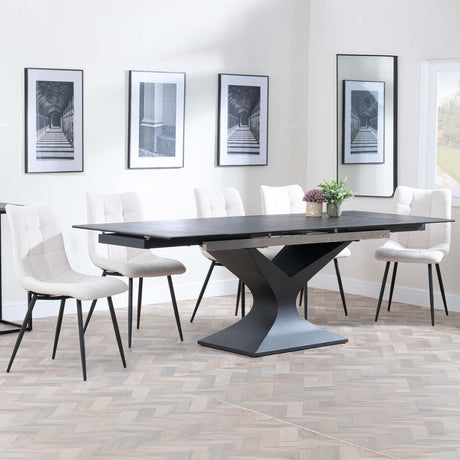 Anvik Black Ceramic Extending Dining Set - Corona Beige Fabric Dining Chair-3
