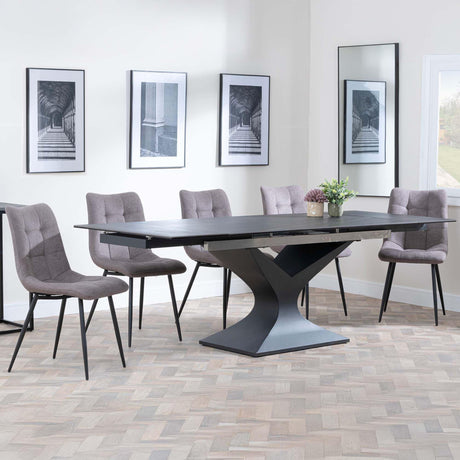 Anvik Black Ceramic Extending Dining Set - Corona Camel Fabric Dining Chair-4