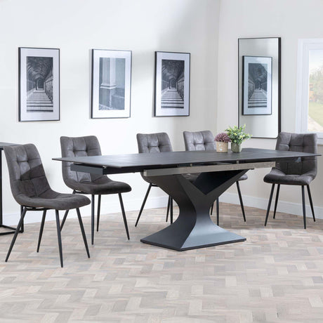 Anvik Black Ceramic Extending Dining Set - Corona Grey Fabric Dining Chair-9