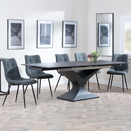 Anvik Black Ceramic Extending Dining Set - Corona Light Grey Fabric Dining Chair-7
