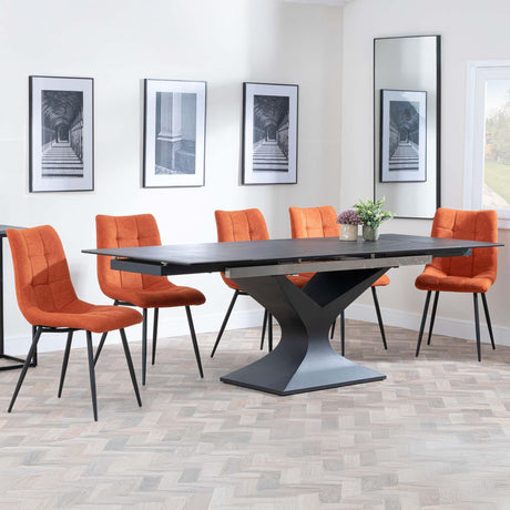 Anvik Black Ceramic Extending Dining Set - Corona Orange Fabric Dining Chair-2