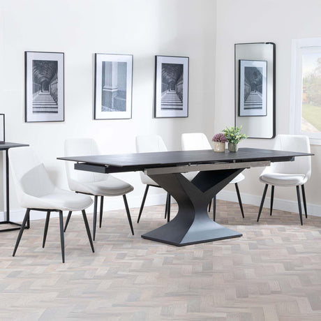 Anvik Black Ceramic Extending Dining Set - Darwin Cream Fabric Dining Chair-2