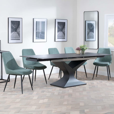 Anvik Black Ceramic Extending Dining Set - Darwin Green Fabric Dining Chair-5