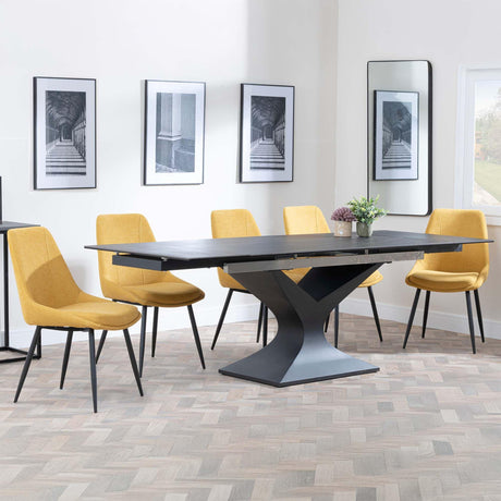 Anvik Black Ceramic Extending Dining Set - Darwin Yellow Fabric Dining Chair-3