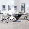 Anvik Black Ceramic Extending Dining Set - Ion Beige Velvet Fabric Swivel Dining Chair-2