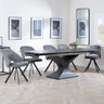 Anvik Black Ceramic Extending Dining Set - Ion Dark Grey Velvet Fabric Swivel Dining Chair-3