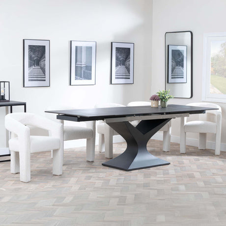 Anvik Black Ceramic Extending Dining Set - Kiefer Cream Boucle Fabric Dining Chair-2