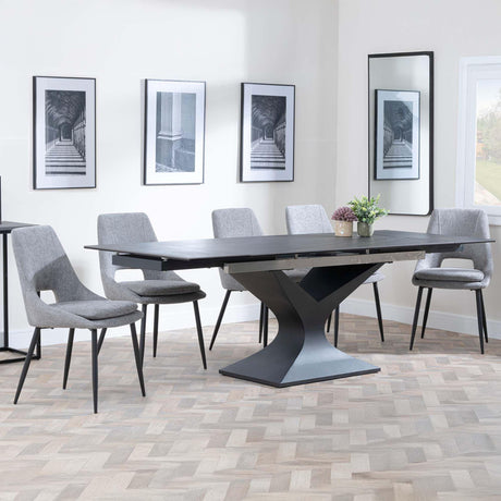 Anvik Black Ceramic Extending Dining Set - Peyton Grey Fabric Dining Chair-3