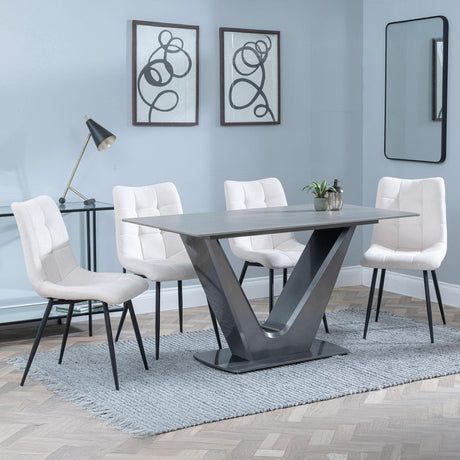 Camilla Grey Ceramic 4 Seater Dining Set - 4 Corona Beige Fabric Dining Chair-3