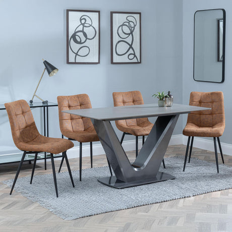 Camilla Grey Ceramic 4 Seater Dining Set - 4 Corona Brown Fabric Dining Chair-8