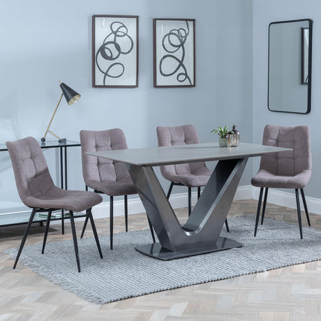 Camilla Grey Ceramic 4 Seater Dining Set - 4 Corona Camel Fabric Dining Chair-4