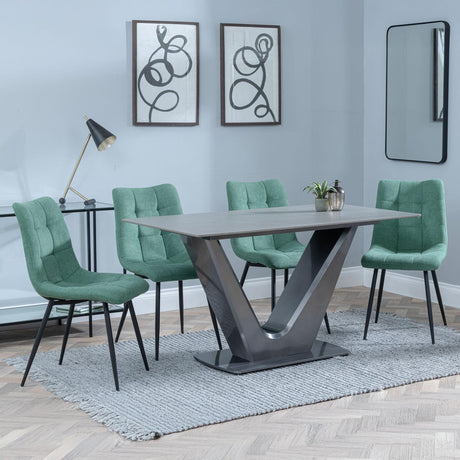 Camilla Grey Ceramic 4 Seater Dining Set - 4 Corona Green Fabric Dining Chair-6