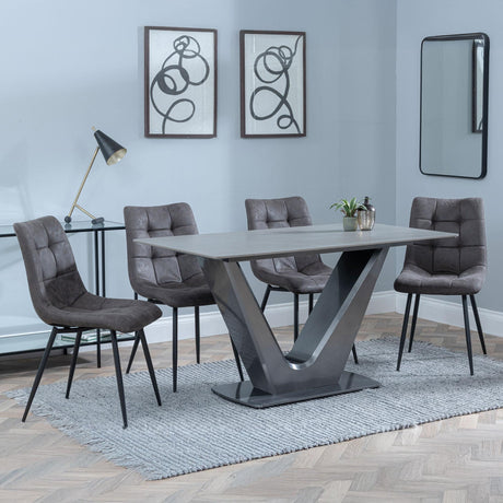 Camilla Grey Ceramic 4 Seater Dining Set - 4 Corona Grey Fabric Dining Chair-9