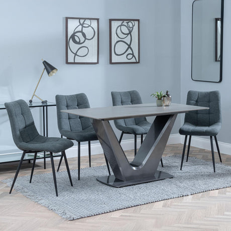 Camilla Grey Ceramic 4 Seater Dining Set - 4 Corona Light Grey Fabric Dining Chair-7