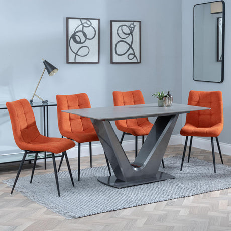 Camilla Grey Ceramic 4 Seater Dining Set - 4 Corona Orange Fabric Dining Chair-2