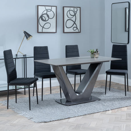 Camilla Grey Ceramic 4 Seater Dining Set - 4 Lido Black Fabric Dining Chair with Black Legs-3