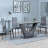 Camilla Grey Ceramic 4 Seater Dining Set - 4 Lido Dark Grey Fabric Dining Chair with Black Legs-4