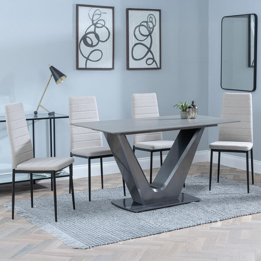 Camilla Grey Ceramic 4 Seater Dining Set - 4 Lido Sand Fabric Dining Chair with Black Legs-2