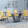 Camilla Grey Ceramic 4 Seater Dining Set - 4 Lido Yellow Fabric Dining Chair with Black Legs-5