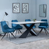 Merlin White Ceramic Dining Set - Arctic Blue Velvet Fabric Swivel Dining Chair-3