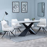 Merlin White Ceramic Dining Set - Arctic Cream Velvet Fabric Swivel Dining Chair-4