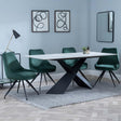 Merlin White Ceramic Dining Set - Arctic Green Velvet Fabric Swivel Dining Chair
