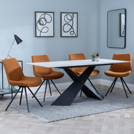 Merlin White Ceramic Dining Set - Boden Orange Fabric Swivel Dining Chair-4