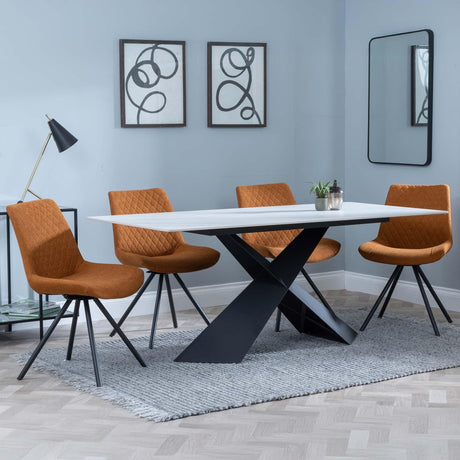 Merlin White Ceramic Dining Set - Boden Orange Fabric Swivel Dining Chair-4