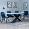 Merlin White Ceramic Dining Set - Corona Blue Fabric Dining Chair-5